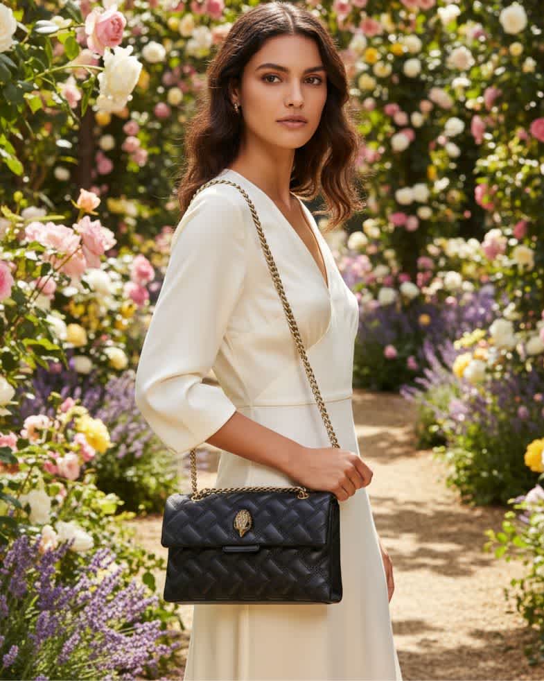 Kurt Geiger Kensington Black Signature Stitch Shoulder Bag-1