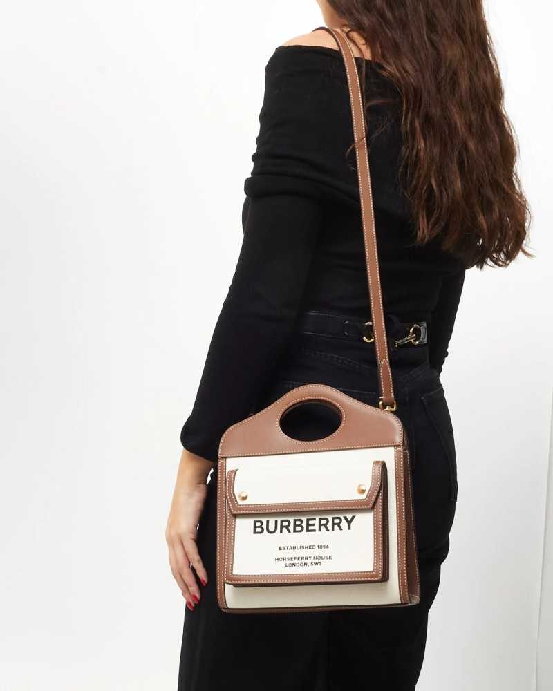 Burberry Horseferry White Pocket Small Tote Bag-1