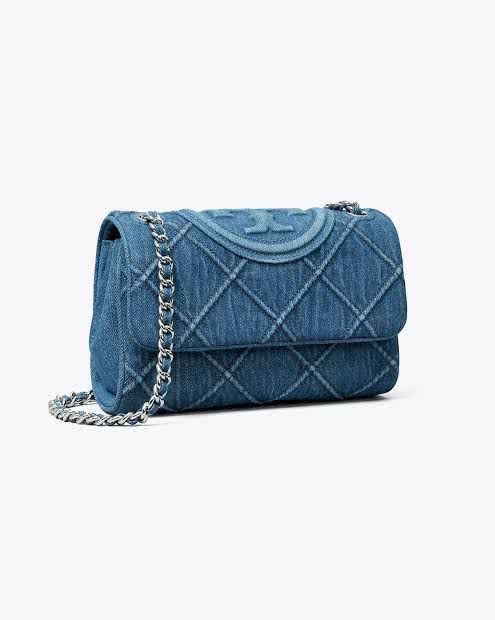 Tory Burch Fleming Soft Blue Denim Satchel Tote Bag