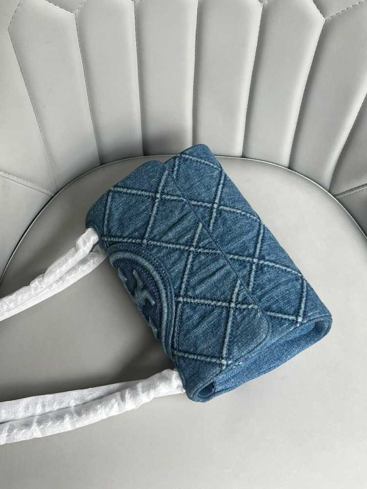 Tory Burch Fleming Soft Blue Denim Satchel Tote Bag-3