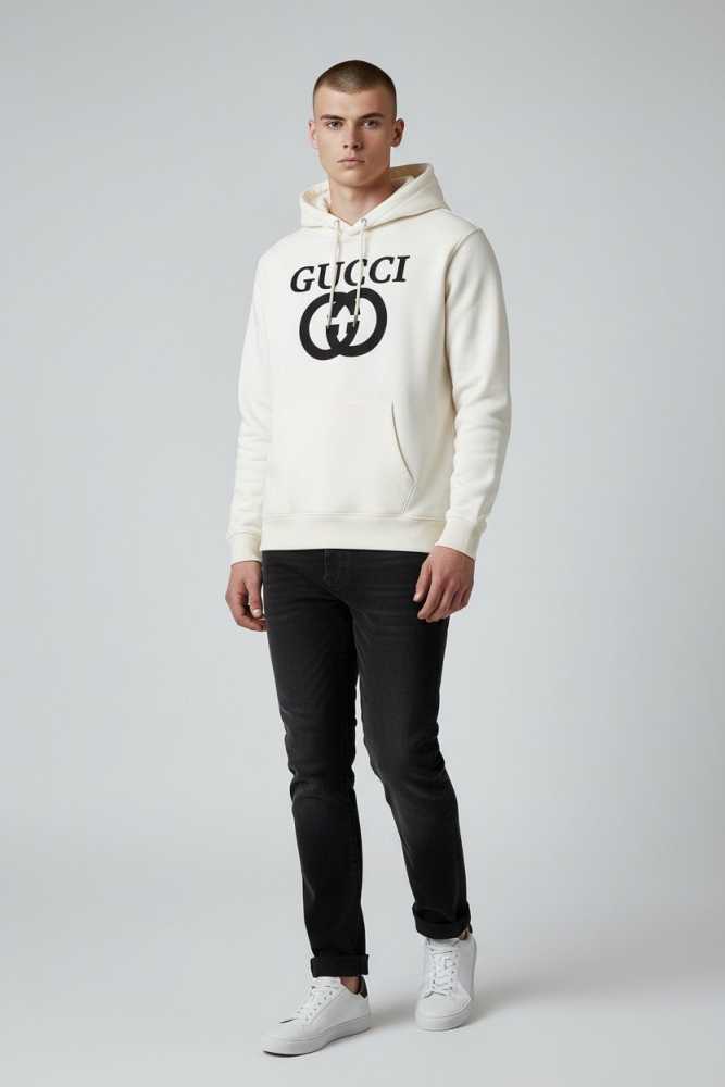 Gucci White Embroidery Logo Premium Quality Hoodie