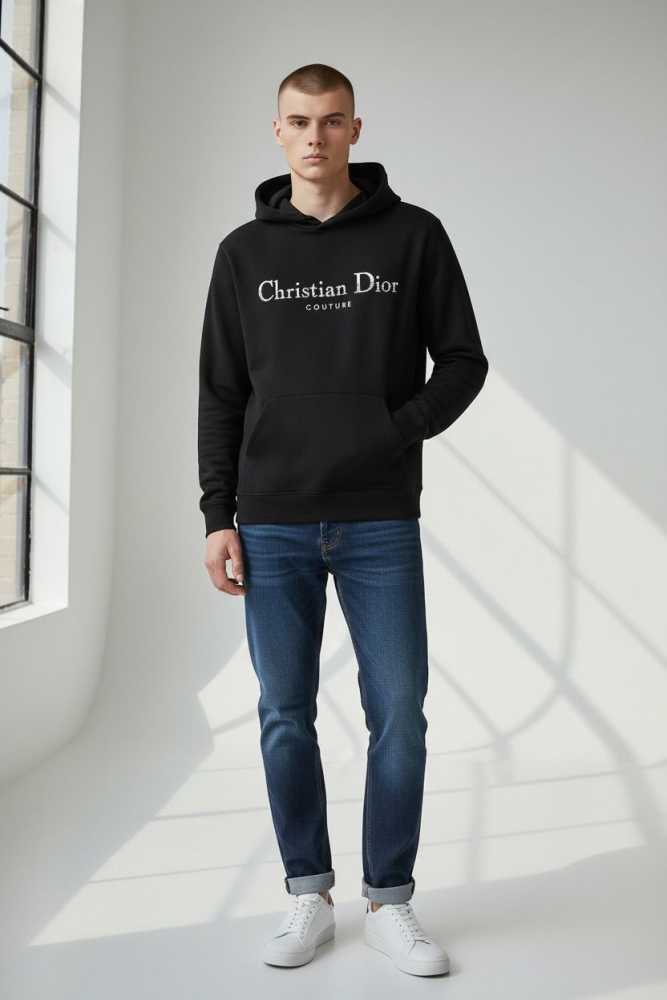 Christian Dior Black Embroidery Logo Premium Quality Hoodie