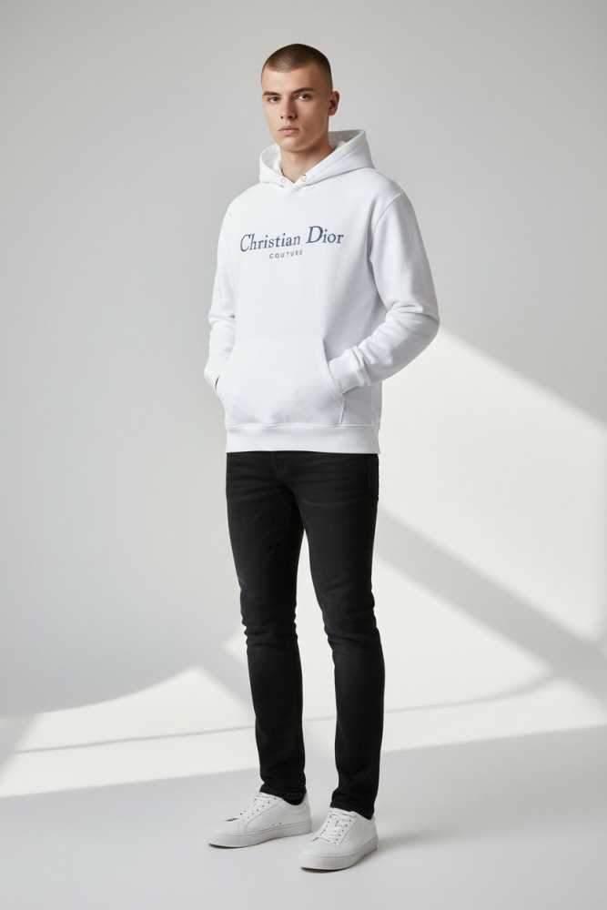 Christian Dior White Embroidery Logo Premium Quality Hoodie