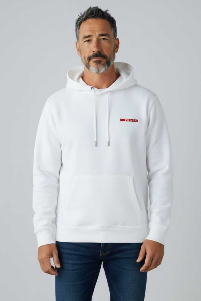 Prada White Embroidery Logo Premium Quality Hoodie