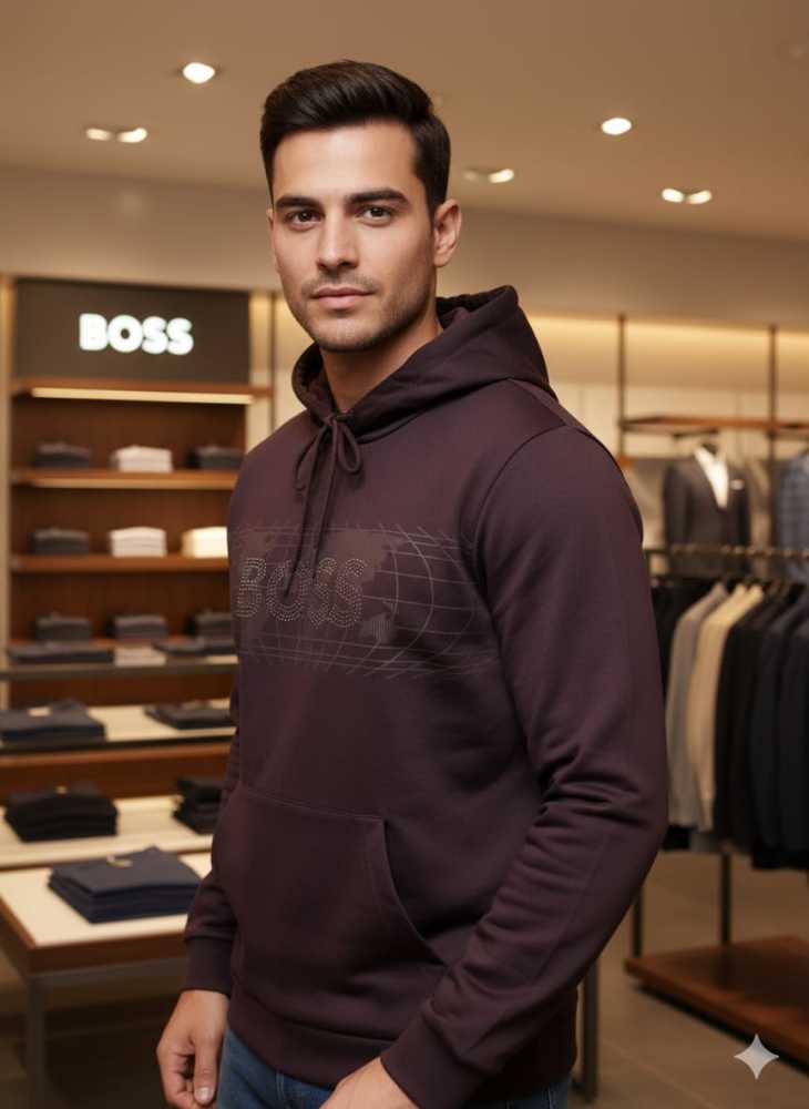 Boss Wine Hood Embroidery Logo Hoodie-1