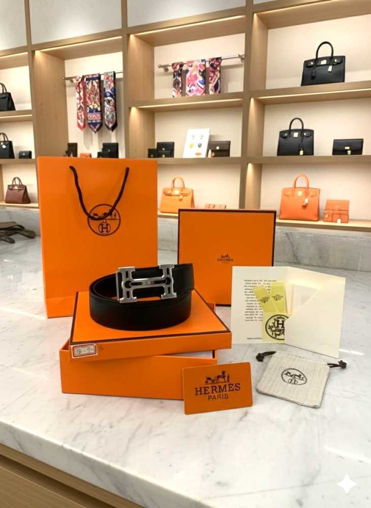 Hermes Silver Premium Quality Leather Belt-2