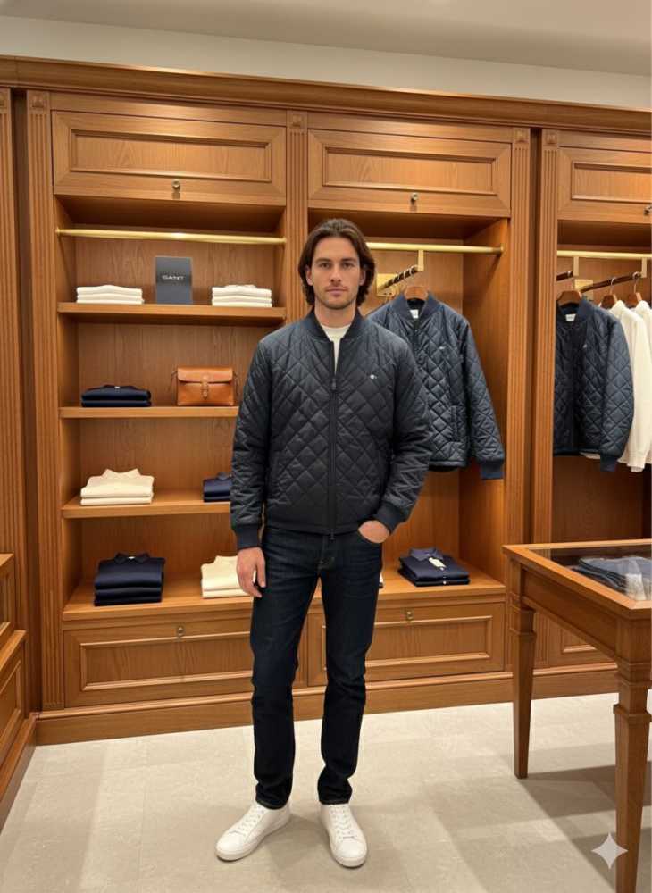 Gant Blue Premium Quality Imported Fabric Full Bomber Jacket-1