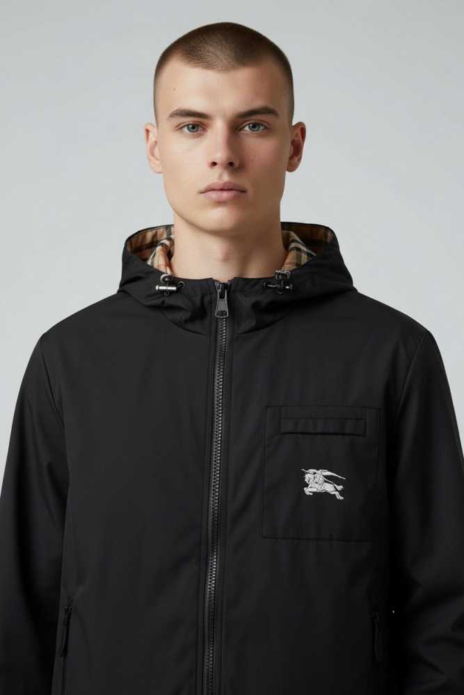 Burberry Black Vintage Hooded Wind Cheater Zipper-1