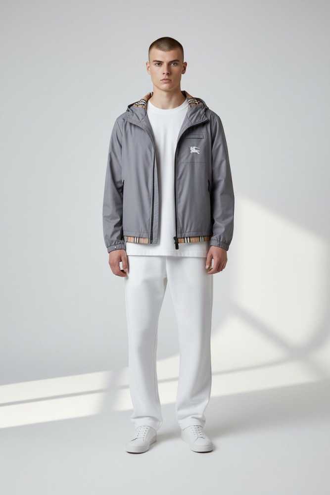 Burberry Grey Vintage Hooded Wind Cheater Zipper