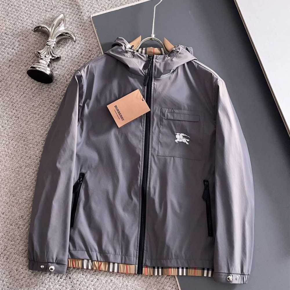 Burberry Grey Vintage Hooded Wind Cheater Zipper-1