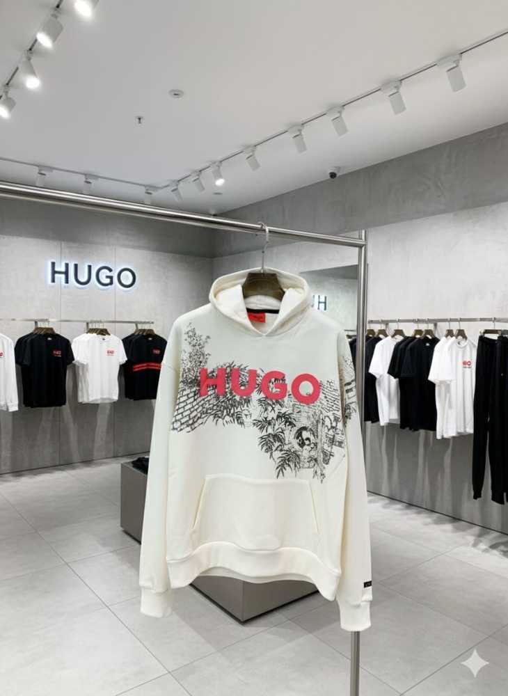 Boss White Hood Embroidery Logo Hoodie-1