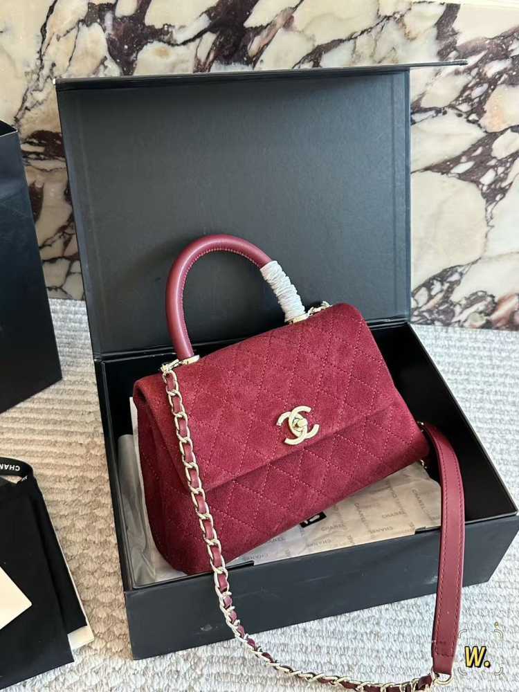 Chanel Coco Classic Top Wine Handle Suede Bag-0