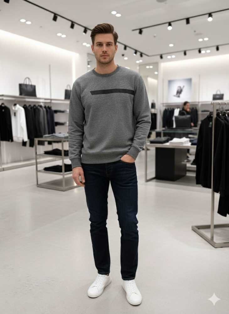 Boss Embroidery Grey cotton Sweatshirt-0