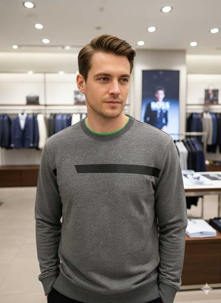 Boss Embroidery Grey cotton Sweatshirt-1