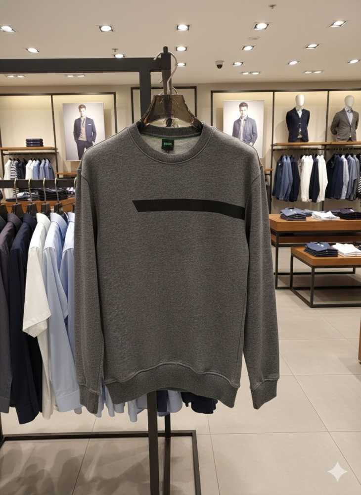 Boss Embroidery Grey cotton Sweatshirt-3