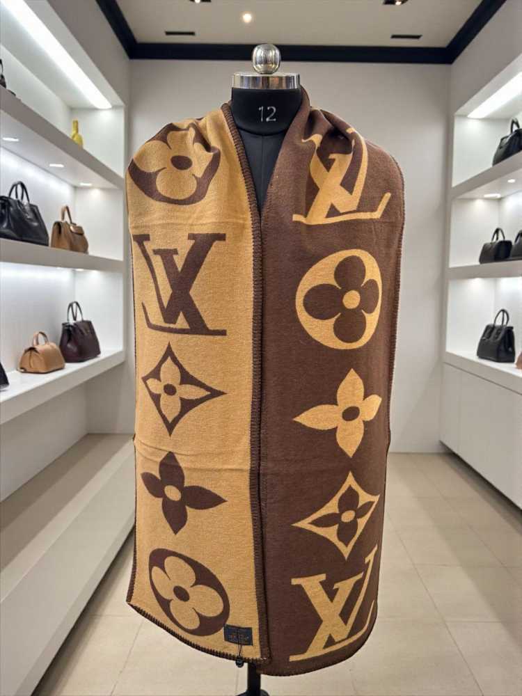 Louis Vuitton Dark Brown Cashmere Reversible Muffler-0