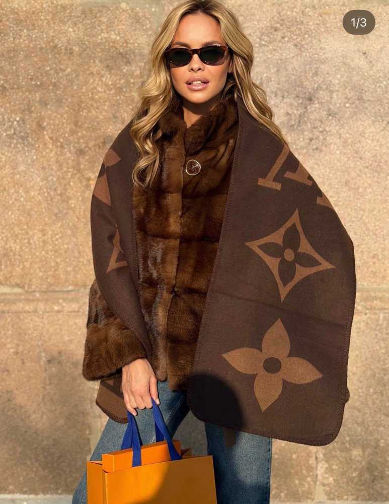 Louis Vuitton Dark Brown Cashmere Reversible Muffler-0