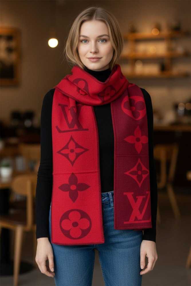 Louis Vuitton Red Cashmere Reversible Muffler-0
