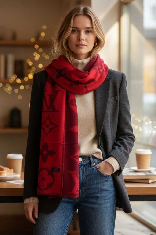 Louis Vuitton Red Cashmere Reversible Muffler-1