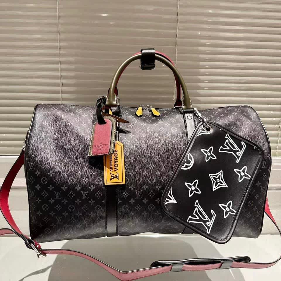 Louis Vuitton Keepall Bandouliére 50 Monogram Canvas Black Duffle Bag-0