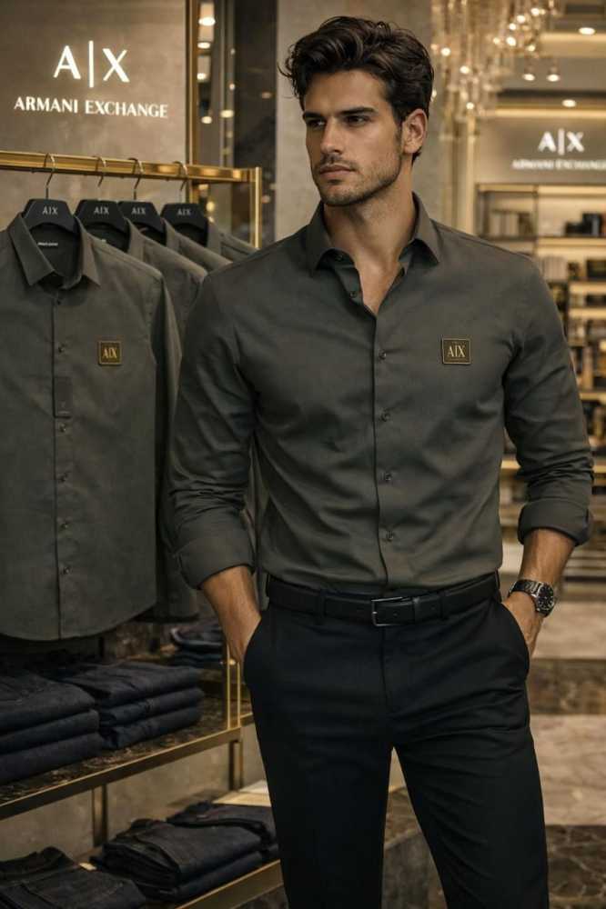 Armani Exchange Dark Grey Cotton Shirt-0