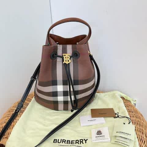 Burberry Dark Birch Brown Checked Bucket Bag-2