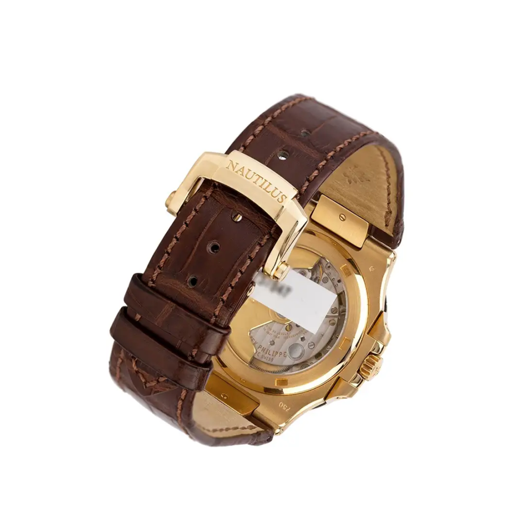 Patek Philippe Nautilus 5711J Yellow Gold White Dial Leather Strap Watch-3