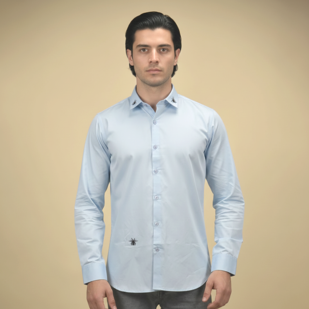 Dior Spider Embroidery Print Sky Blue Premium Shirt-thumb-1