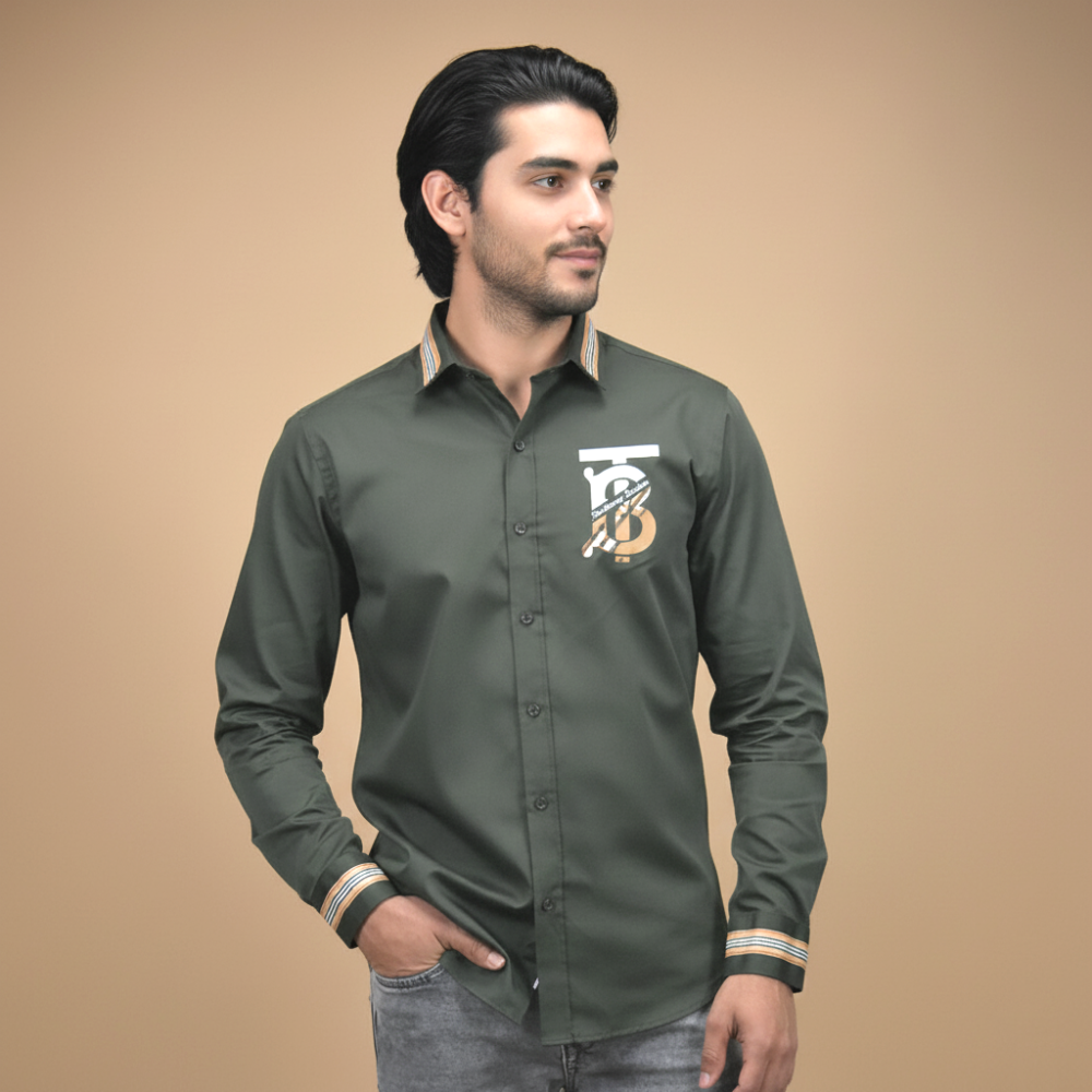Burberry TB Print Green Premium Cotton Shirt-thumb-3
