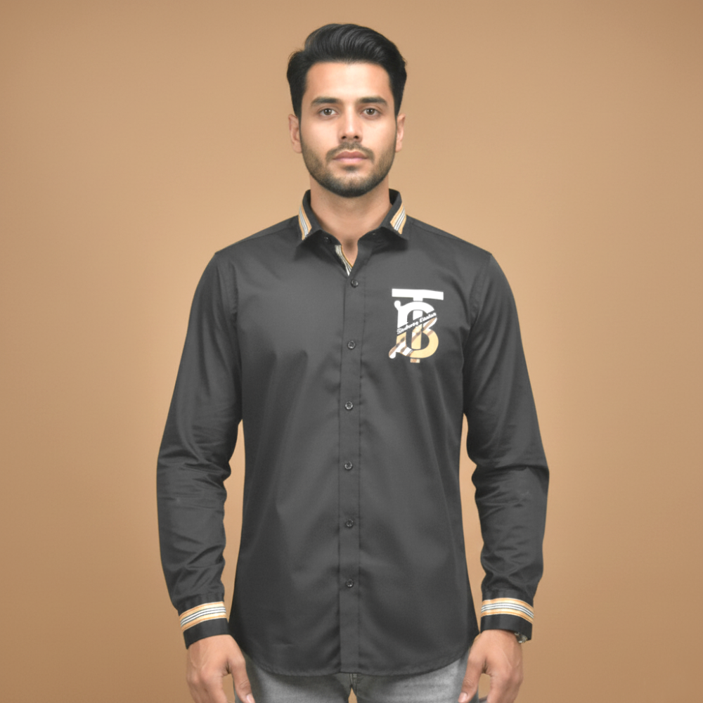 Burberry TB Print Black Premium Cotton Shirt-2