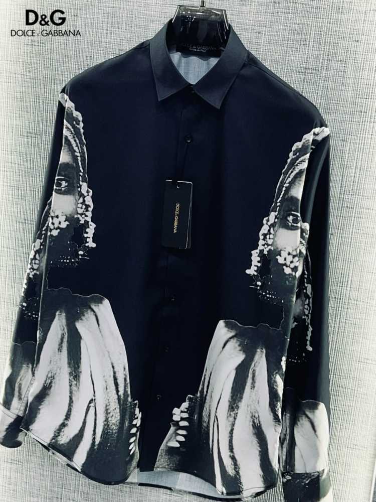 Dolce & Gabbana Embroidery Blue Printed Cotton Shirt-1