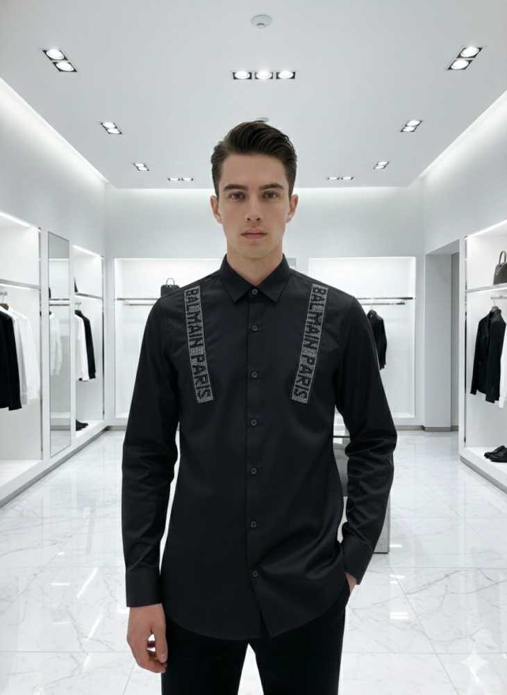 Balmain Embroidered Black Premium Cotton Shirt-0
