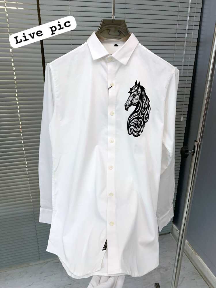 Balmain Embroidered White Horse Printed Premium Cotton Shirt-3