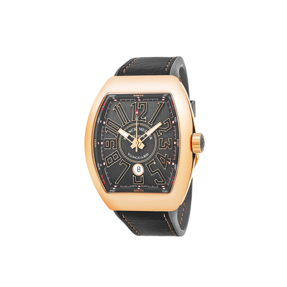 Franck Muller Vanguard Mens 18K Rose-Gold Case Rubber Strap Swiss Watch V 45 SC DT 5N TT-0