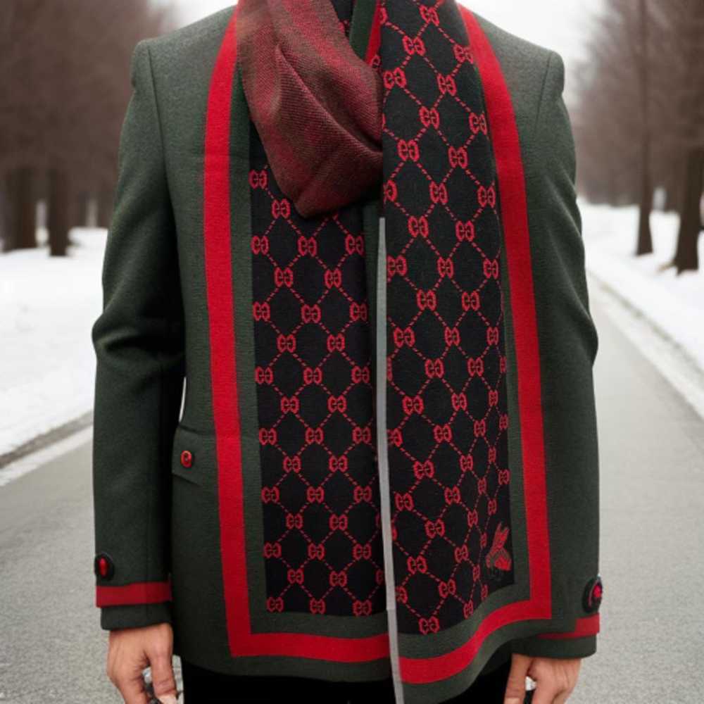 Gucci GG Monogram Warm Black/Red Woolen Stole