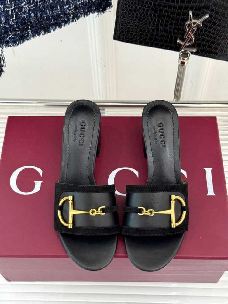 Gucci Marmont Black Horsebit Sleep On Sandals-thumb-1