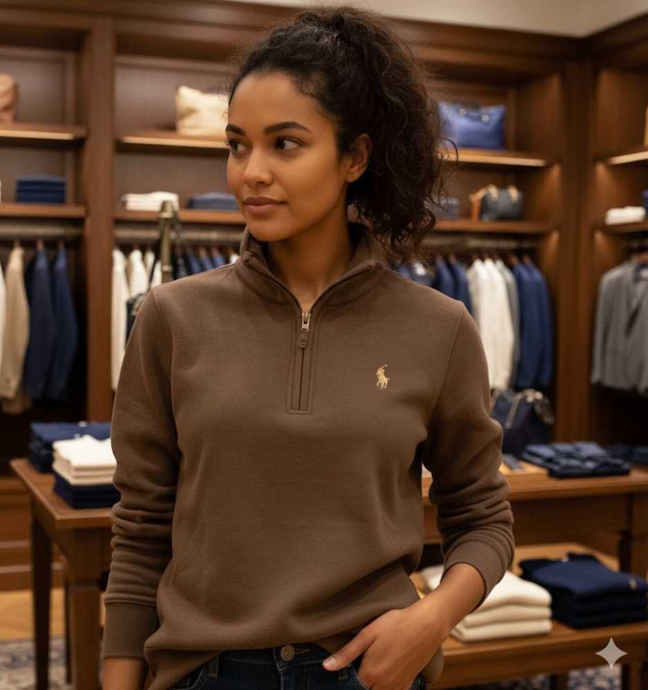 Ralph Lauren Brown Premium Quality Half Zip Sweatshirt-1