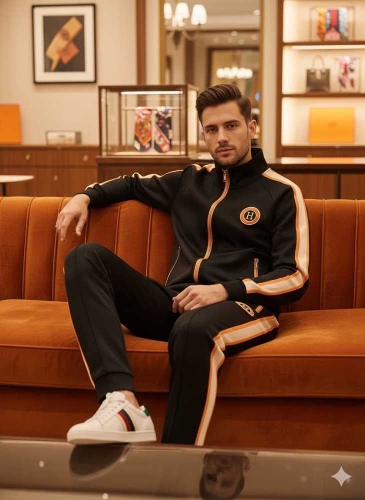Hermes Embroidered logo Black Premium Tracksuit-thumb-1