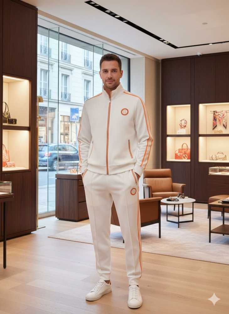 Hermes Embroidered logo White Premium Tracksuit-thumb-1