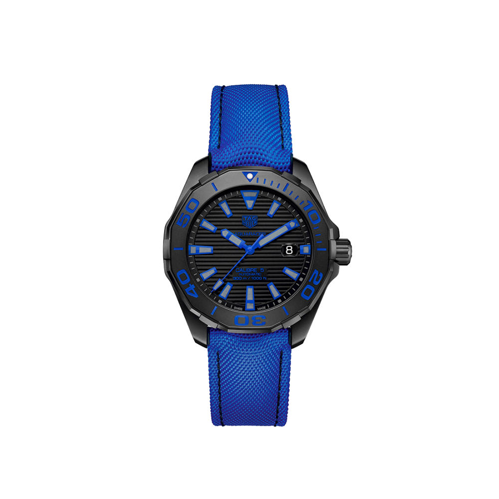 TAG Heuer Aquaracer 300M Calibre 5, Black Dial, Blue Nylon Strap Watch WAY208B.FC6382