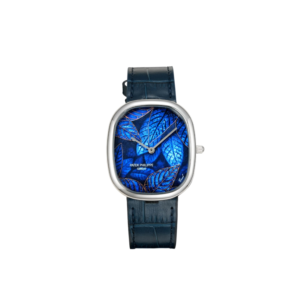Patek Philippe Golden Ellipse "Blue Leaves" White Gold With Blue Dial Mens Watch 5738-150G-001