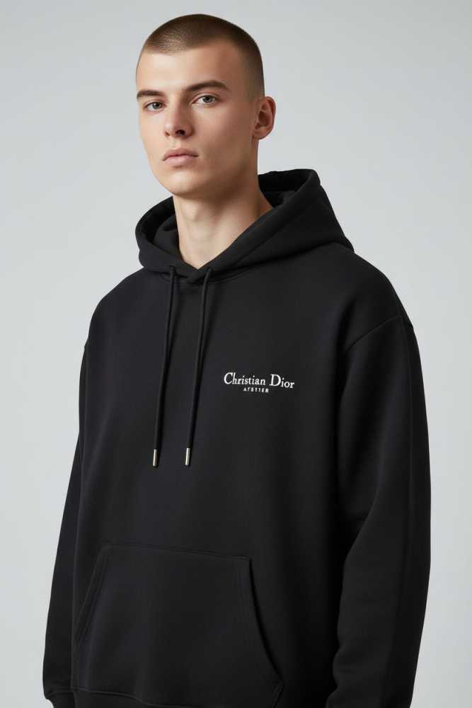 Christian Dior Black Embroidery Logo Premium Quality Hoodie-thumb-0