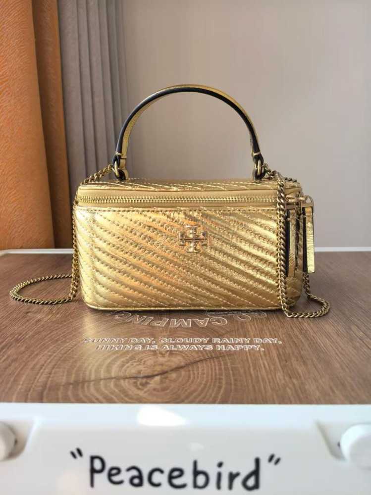 Tory Burch Golden Kira Metallic Moto Quilt Vanity Bag-thumb-0