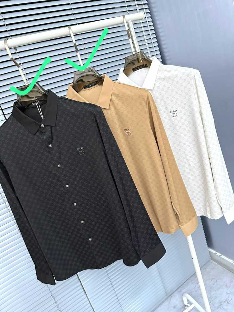 Gucci GG Embroidery Brown Stretch Cotton Shirt-thumb-0