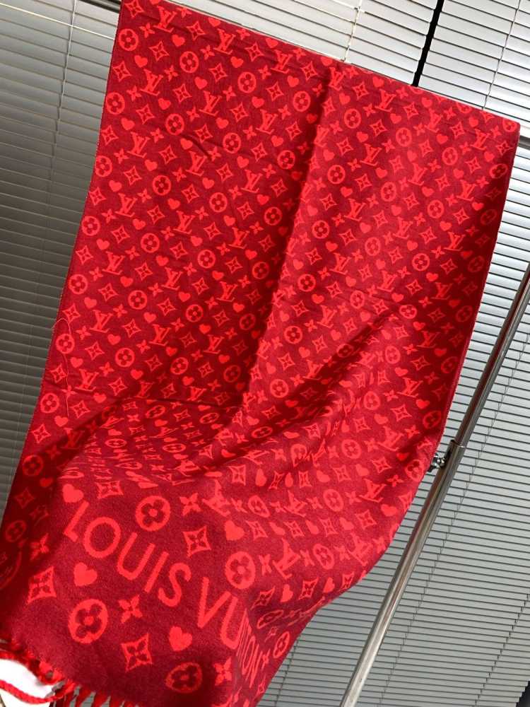 Louis Vuitton Red Cashmere Reversible Muffler-thumb-2