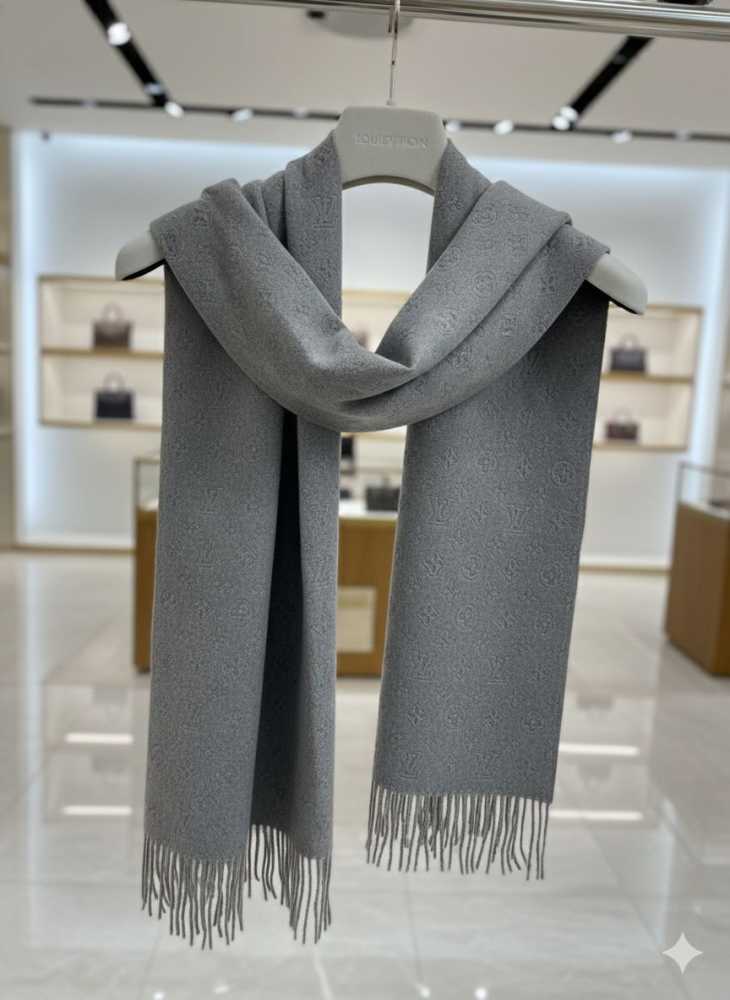 Louis Vuitton Grey Cashmere Reversible Muffler-thumb-2