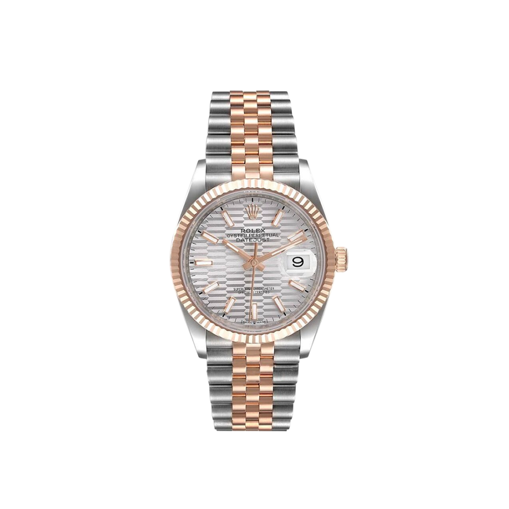 Rolex Datejust Silver Fluted Motif Dial 18ct Everose Gold Watch 126231-0041