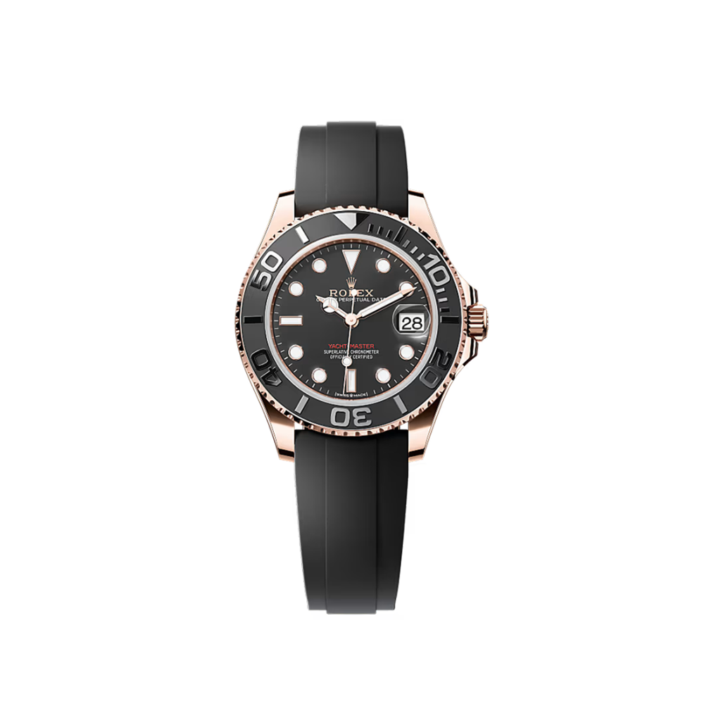 Rolex Yacht-Master Everose Gold with Oysterflex Bracelet Black Dial Watch 126655