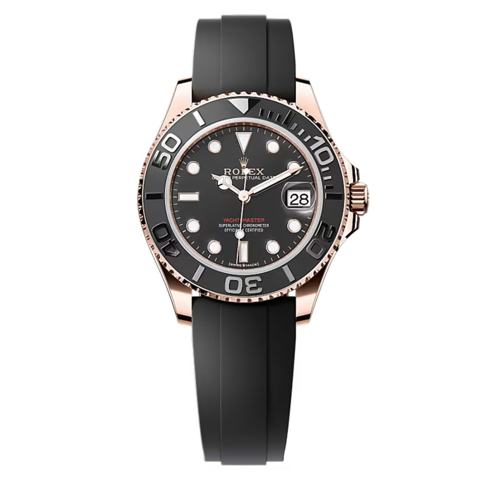 Rolex Yacht-Master Everose Gold with Oysterflex Bracelet Black Dial Watch 126655-1