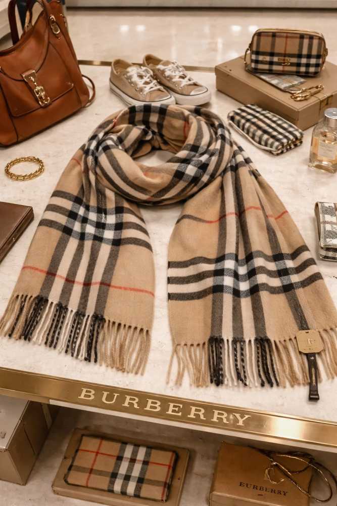Burberry Check Cashmere Brown Stole-thumb-1